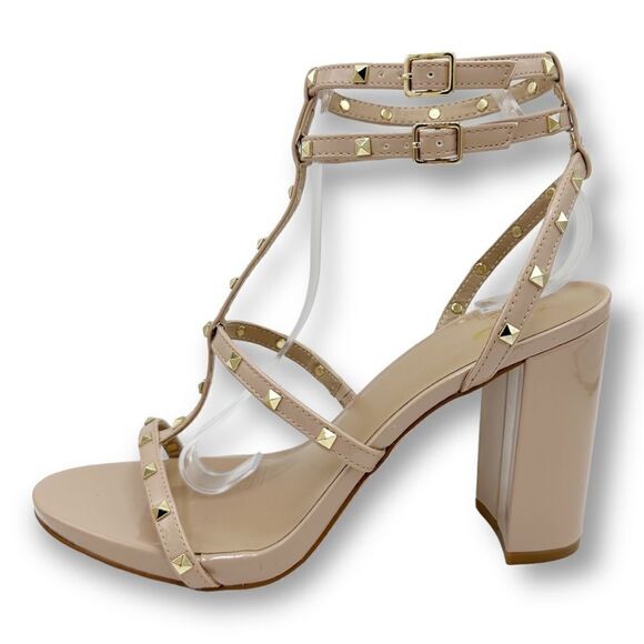NEW Mix no.6 Kamari Studded Tan‎ Chunky Heel Cage Sandal in Size 10 US 42 EUR - Picture 1 of 13